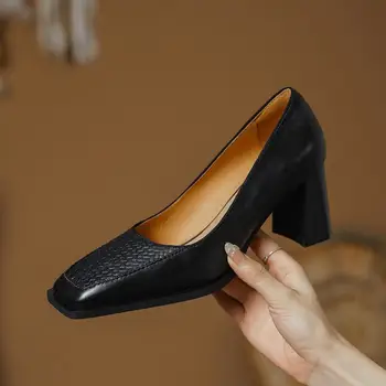 Piele De Oaie Naturale Din Piele Femei Pantofi Tocuri Deget De La Picior Pătrat Pure Color De Înaltă Calitate, Confortabile, Moda Pantofi Cu Toc