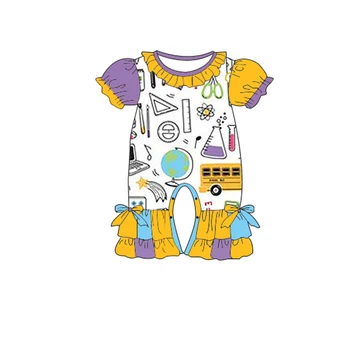 Înapoi la Școală de Vară Boutique Fete Haine en-Gros Personalizate pentru Sugari baby Set Tipărite Costum de Culoare Maneci Scurte pantaloni Scurți Set