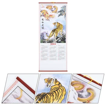 Tradițională Chineză Calendar De Derulare Agățat Calendarul Agățat Calendar Anul De Dragon Calendar De Birou Imitatie De Bambus