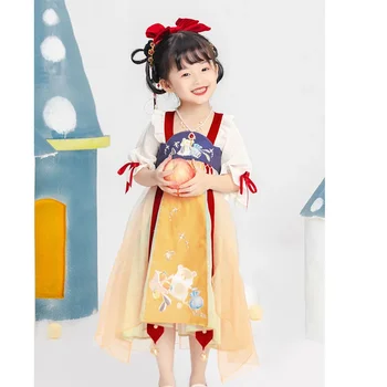 Chineză Tradițională Perla Ciucure Broderie Hanfu Rochie Fete Kawaii Tang Costum 2022 Vara Noi pentru Copii Rochie de Printesa Cosplay