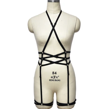Harajuku Gol Cablajului Corpului Cușcă Elastic Negru Robie Set De Lenjerie Sexy Rave Poarte Corpul De Centură Reglabilă Jartiera