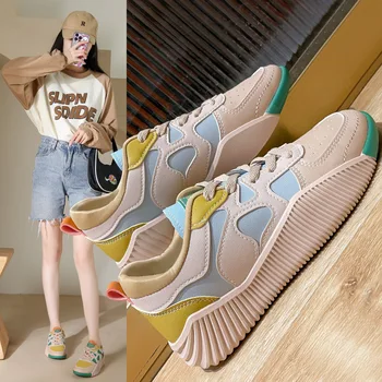 sporit Adidasi Femei Casual Pantofi cu Platforma tineret fete student Indesata formatori femei Dantelă Albă încălțăminte de Vară
