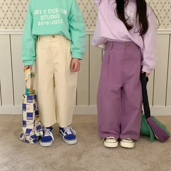 Copii Pantaloni 2024 Primăvară Noi coreene Culoare Solidă Fata Casual Pantaloni Drepte Șase Culori Vrac Băiatului Pantaloni Largi