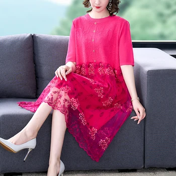 Roșu De Vară Broderii Florale Matase Naturala Rochie Midi Femei Elegante Liber Talie Rochie De Seara 2023 Coreean Vintage Rochie De Petrecere