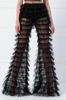 Noua Moda Pentru Femei De Vară Casual Pantaloni Largi Picior Negru Niveluri Pur Ars Pantaloni Fashion Pantaloni-Clopot Fund De Piele-Friendly Fierbinte De Vânzare