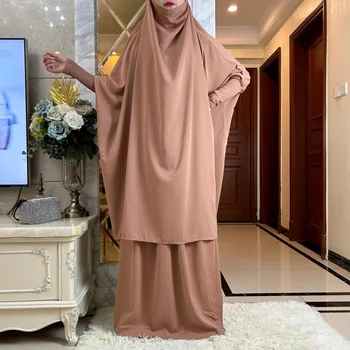 Noi Musulman Stabilește Două Bucăți De Rugăciune Haine Lungi Cu Gluga Batwing Maneca Tricouri Largi Fuste Maxi Musulman Jilbab-Ul Hijab Femei Abaya