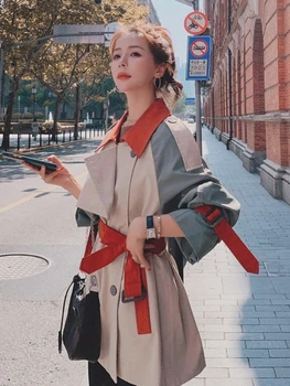 Trench pentru Femei Retro Primavara Toamna coreea Style Moda Haină Lungă Stil Britanic Trench Palton Palton Lung pentru Femei