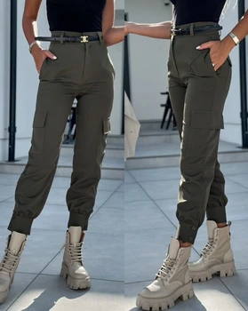 Pantaloni femei 2023 Stradă Moda Toamna Buzunar de Proiectare Manseta Pantaloni Cargo zi cu Zi Casual Slim Talie Mare Pantaloni Pantaloni cu manșetă