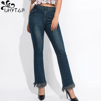 UHYTGF Vintage Jeans Pentru Femei Haine de Primavara Toamna Y2K Talie Mare Buzunar Franjuri Elegante, Chic, Feminin Flare Pantaloni Denim Pantaloni