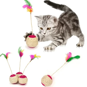 Pisica de Jucarie Pisica Sisal Zgarieturi Minge de Formare Interactive Jucărie pentru Pisoi Pisica animale de Companie Consumabile Joc Amuzant Pene Jucarie Pisica Accesoriu
