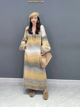 SuperAen 2024 Iarna Nou Stil coreean Largi Tricotate Dimensiunea de Moda Rochie Pulover Lung pentru Femei