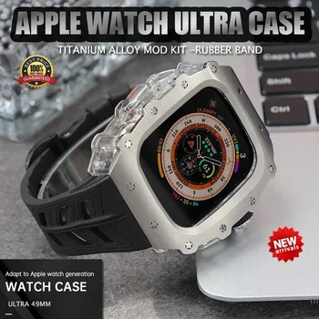 De lux Caz de Aliaj de Titan Modificarea Kit pentru Apple Watch Ultra 2 49mm Curea de Cauciuc de Cristal, Bezel Pentru Iwatch Ultra Refit Mod
