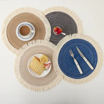 Masă Rotundă Stil American Bumbac Cu Franjuri Produse Alimentare De Vest Mat, Creativ Plasarea Mat Tacamuri Decor Mat Vaza Saltea Noua
