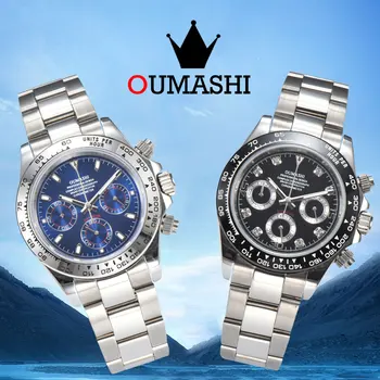 VK63 Mișcare OUMASHI-DTN Serie de ceasuri de Lux Safir de Sticlă Panda Trei Ochi Cuarț Ceas pentru Bărbați Ceas Inoxidabil SteelVK63 Ceas
