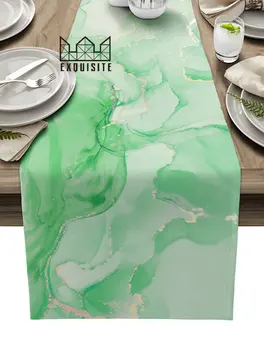 Textură De Marmură Gradient De Verde Tabelul Runner Petrecere De Nunta Masă De Acoperire Cârpă Pânză Șervețel De Bucătărie Acasă Decorare