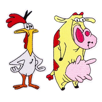 Desene animate Puiul si Vaca Patch-uri de Fier Pe Patch-uri Pentru Îmbrăcăminte Amuzant Animale Patch-uri de Pe Haine DIY Broderie Patch-uri Pentru Haine