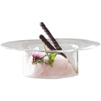 Vas De Sticla Transparent Pălărie De Paie Bol De Salată De Fructe Cu Înghețată De Frig Bea Castron