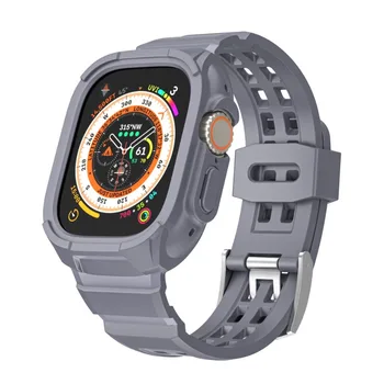 Ice Armor Mat TPU Integrat Curea pentru Apple Watch Ultra Band 49mm Sport cu bratara de silicon+Bara de protecție de Protecție iwatch caz 49mm