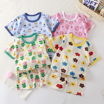 Vara Nou Copil Fată Băiat Haine cu Maneci Scurte Set Floare de Bumbac Tricouri și pantaloni Scurți 2 Piese Costume pentru Copii Pijamale Homewear