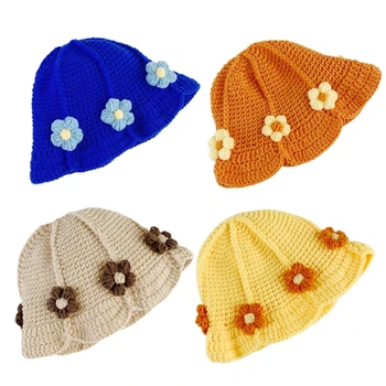 Capac tricotate pentru Copii Pescar Pălărie Cald Pălărie cu Flori Colorate Proiectate