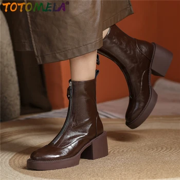 TOTOMELA 2023 Plus Dimensiune 34-43 Noi, Originale, Cizme din Piele Pantofi pentru Femei cu Fermoar Toc Patrat Platforma Glezna Cizme Pentru Femei Pantofi