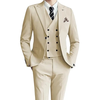 2023 Moda Nouă Bărbați Leisure Boutique Culoare Solidă De Afaceri Slim Nunta Cel Mai Bun Costum 3 Buc Set Sacouri Sacou Rochie Haina Pantaloni Vesta