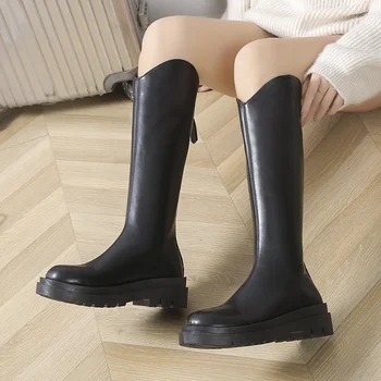 2023 Fierbinte Vanzare Pantofi pentru Femei Zip Înapoi de Cizme pentru Femei de Moda Rotund Tep Masiv de Înaltă Calitate Iarna Platforma Genunchi-Cizme Înalte