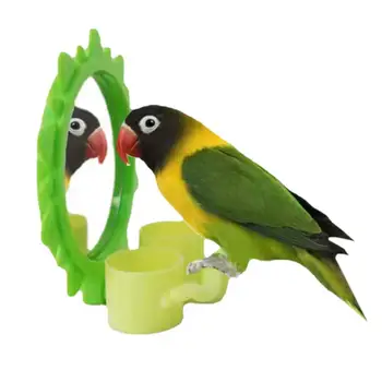 Pasăre Oglindă Papagal Alimentator Jucărie cu Tava de scurgere și Antena Cupe Papagal Leagăn Uitam Jucărie Pasăre Interactive Puzzle Jucărie pentru Păsări Proprietar