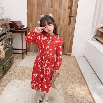 copil haine de fata Părinte Copil Rochie Roșie imprimate cu mâneci lungi rochie Mama și fiica dress