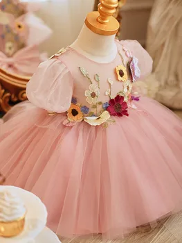 Toddler Girls Dress 2023 Copii Rochii Formale Copii Fata de Flori Aplicatii Funda Mare 1 Ziua Rochie Fete Copii Ceremonia de Rochie