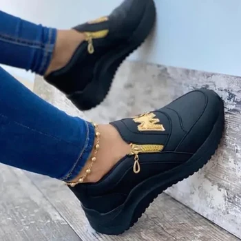 Nouă Femei Adidași Aluneca pe Fermoar Fund Gros de Culoare Solidă Vulcanizat Pantofi Casual Pană de Mers pe jos de Apartamente Zapatillas De Mujer