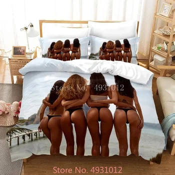 Sexy Fese Fata Bikini Set de lenjerie de Pat Aldult Decor Dormitor Poliester Garnituri de Pat 3PC Plapuma fata de Perna Cu