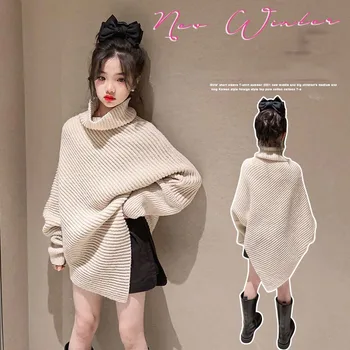 2023 Coreea Toamnă Iarnă Fată Școală Timp Knitwears Adolescentă Guler Înalt Neregulate Tiv Pulover Fata De Scoala Pulover Tricotate
