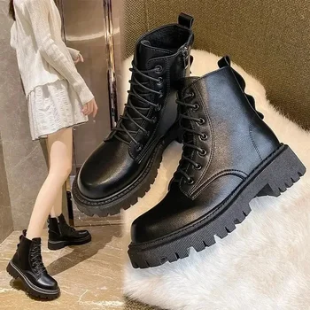Cizme de toamna pentru Femei Pantofi pentru Femei Pantofi de Moda Rotund din Piele Glezna Cizme 2023 Iarna se Întindă Cizme Negre Cizme Confortabile