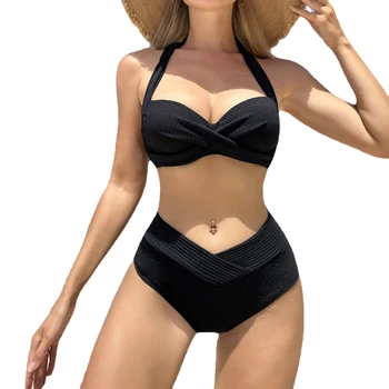 2023 Noi de Vara Costum de Baie Femei Sexy Costume de baie din Două Piese Bikini Set Curea Căpăstru fara Spate Beachwear costume de Baie Solid