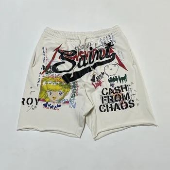 23SS Saint Vara Barbati High Street Hip Hop Graffiti Stil Vintage Supradimensionat pantaloni Scurți