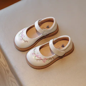 Copii Pantofi de Broderie Flori Retro Dulce Copil Printesa Apartamente pentru Petrecere Copii Fete Pantofi de Piele pentru Copii Mary Janes