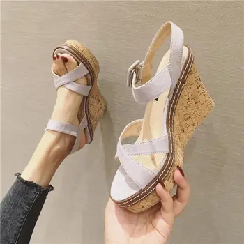 Sandale pentru Femeie Catarame Ortopedice Plastic Pvc Pene Toc Pantofi pentru Femei Încălțăminte de Vară 2023 Super-mare Stil Roman F Confort