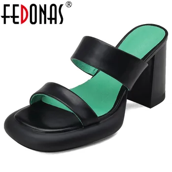 FEDONAS Tocuri inalte Femei din Piele Sandale Platforme Papuci de casă Moda Concis Pantofi de Vara pentru Femeie 2023 Nou Partid de Sosire