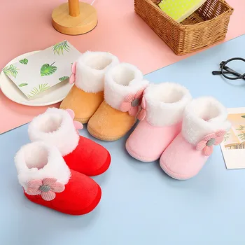 Copil Fata de Pantofi pentru Copii de Iarna Cizme de Zapada 3D Flori Decorat Cizme Calde Prima Walker Crib Pantofi Articole pentru Copii Accesorii