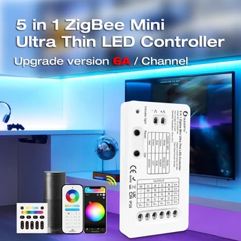 Gledopto DC5-24V 6A Mini 5 in 1 Ultra Subțire Zigbee 3.0 RGBCCT/RGBW/RGB/WWCW/Dim Controler cu LED-uri APP/Alexa Voce/RF Control de la Distanță