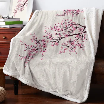 Stil japonez Sakura Cald Iarna Cașmir Pătură pentru Pat Lână Arunca Pături pentru Birou Cuvertură de pat
