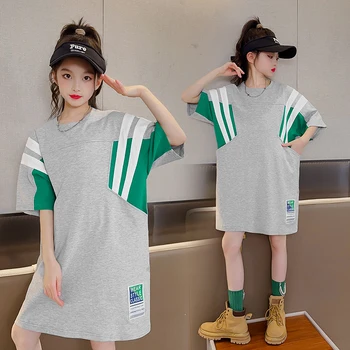 Vara Teenages Fete de Îmbrăcăminte coreeană Scurt Maneca Tricou Rochii Tricot Topuri Largi pentru 5 7 9 11 13 ani Fete teuri Sport
