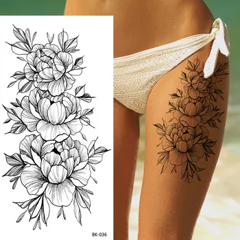 1 PC pentru Femei de Moda Fată Tatuaj Temporar Autocolant Negru Trandafiri Design Plin de Flori Brațul Body Art, Mare, Mare Autocolant Tatuaj Fals