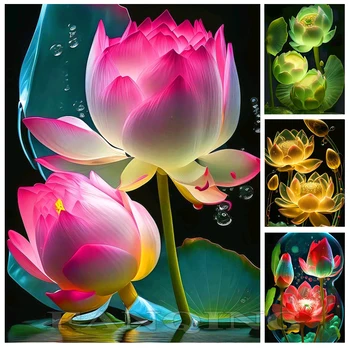 Burghiu Plin De Piața Diamant Pictura Noul Lotus Diamant Broderie Floare Imagine De Pietre Mozaic Cruciulițe Decor Acasă L20