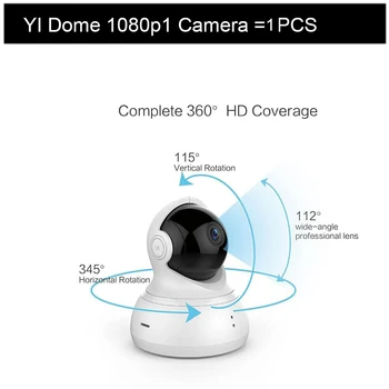 YI Dome HD 1080p Camera CCTV IP 360° Detectare Wireless Wifi Viziune de Noapte IR cu Două sensuri Audio, Sistem de Supraveghere de Securitate