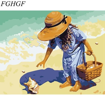FGHGF Fara rama Fata Pe Plaja Pictura Romantică Diy Tablou De Numere de Kituri de Colorare Handpainted Cadou Unic