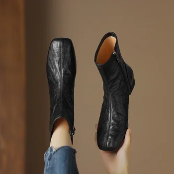 NOI de Toamna pentru Femei Cizme de Piele Split Pantofi pentru Femei Subliniat de la Picior Toc Indesata Femei Cizme de Iarna Scurte de Vest Cizme Cizme de Cowboy