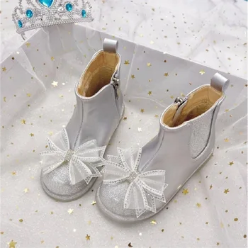 Fetelor Cizme din Piele 2023 Iarna pentru Copii Pluș Cizme Scurte Străine Cu Arc Fetița de Cristal Cizme Pantofi Cald Iarna 24-36