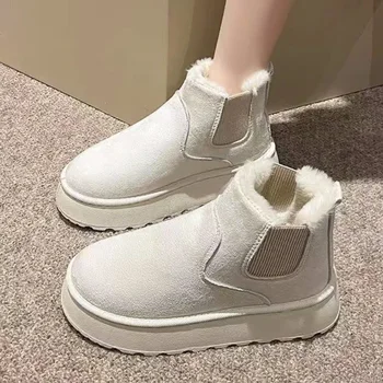 Pantofi pentru Femei 2023 Moda cu Maneci pentru Femei Cizme de Iarna Rotund Deget de la picior Solid de Pluș Fleece pentru Caldura Tub de Mijloc Platforma Cizme de Zăpadă
